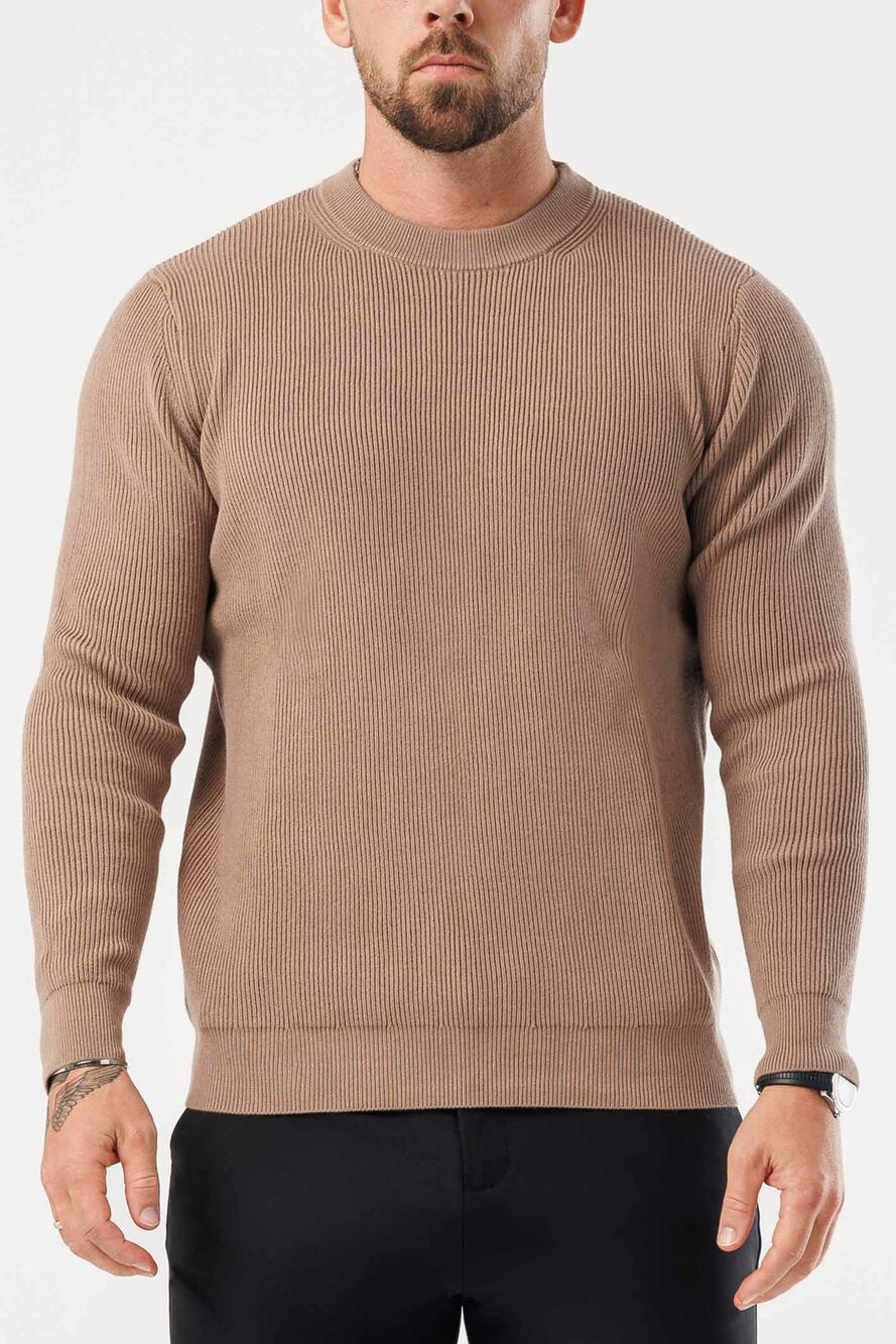 Alo Ridge Knit Sweater Men's Small Light Brown Crew Neck Pullover